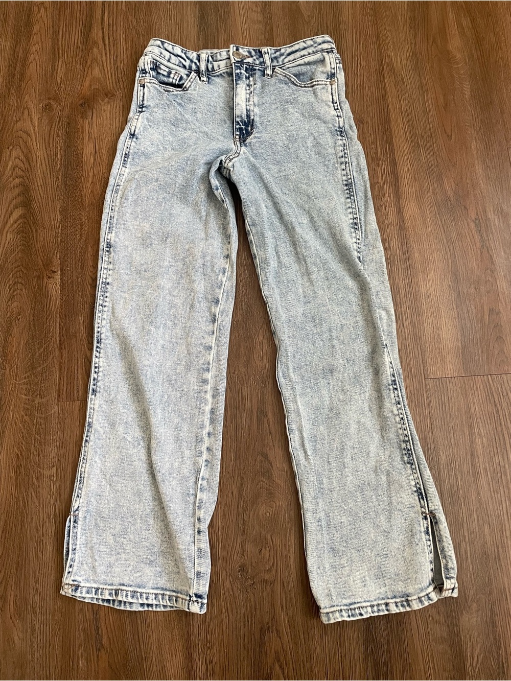 art class Light Acid-Wash Wide Leg Hem Split Jeans - Pale Blue Kids Size 14